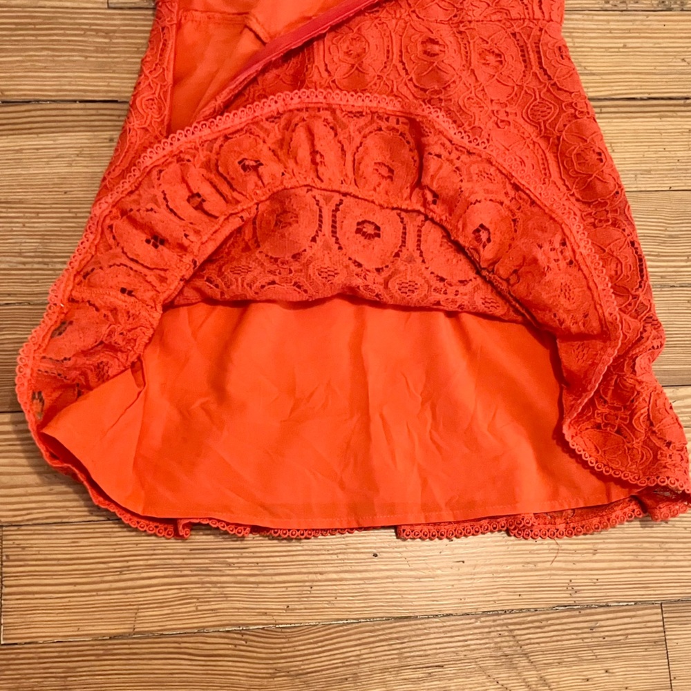NWT Betsey Johnson Crochet Lace Ruffle Hem Mini Dress in Spicy Orange Sz S. - Picture 11 of 13